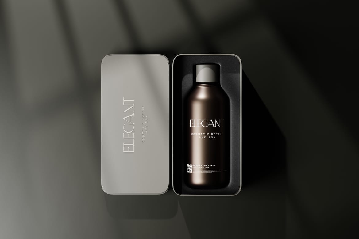 Metallic Box and Glass Bottle Packaging Mockups
