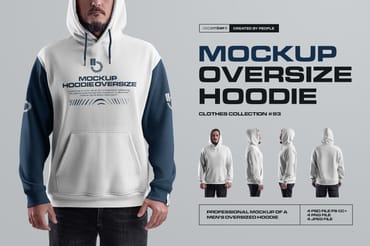 4 Mockups Oversize Hoodie vol.2. Front, Back and Side View