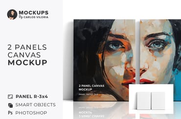 Front Leaning 2 Panel Canvas Ratio 3x4 Mockup
