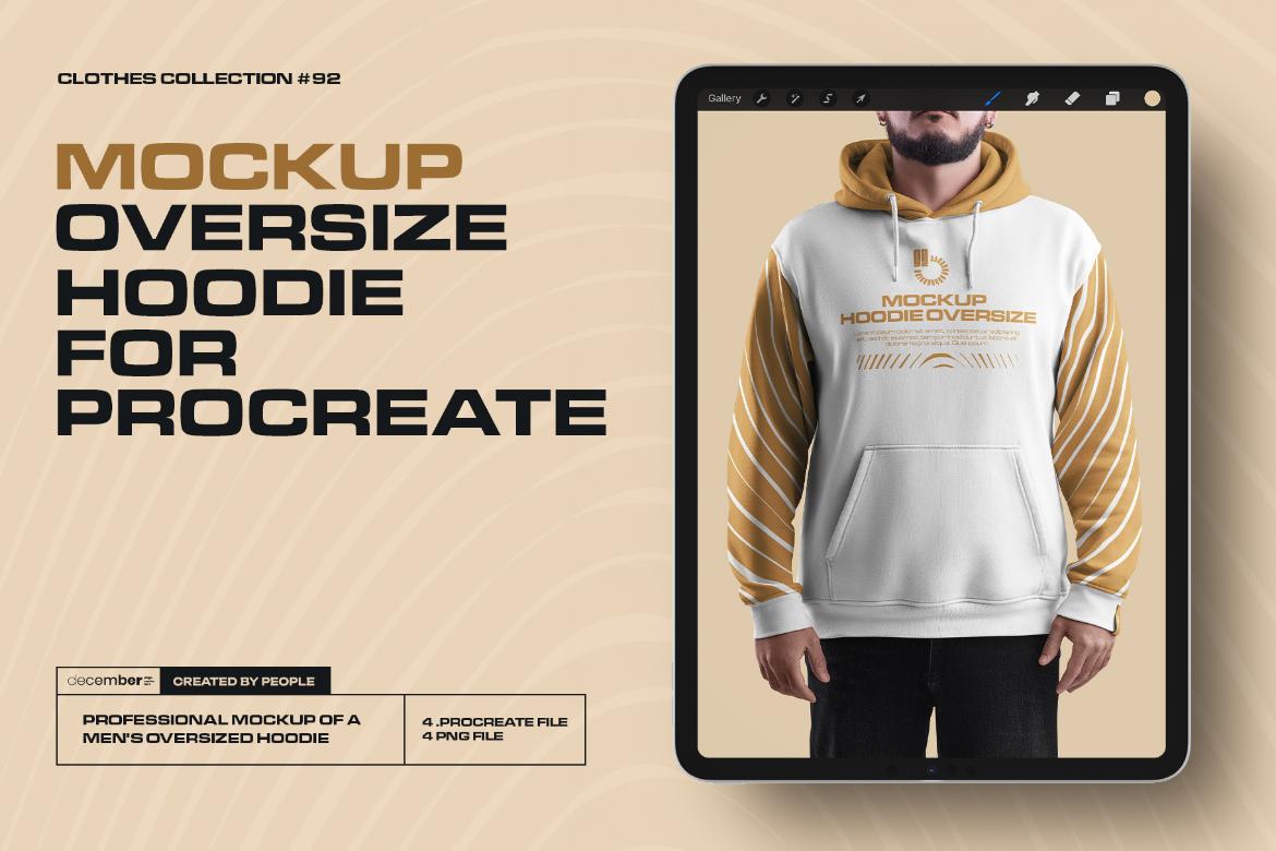 4 Mockups Oversize Hoodie. Front, Back and Side View for Procreate