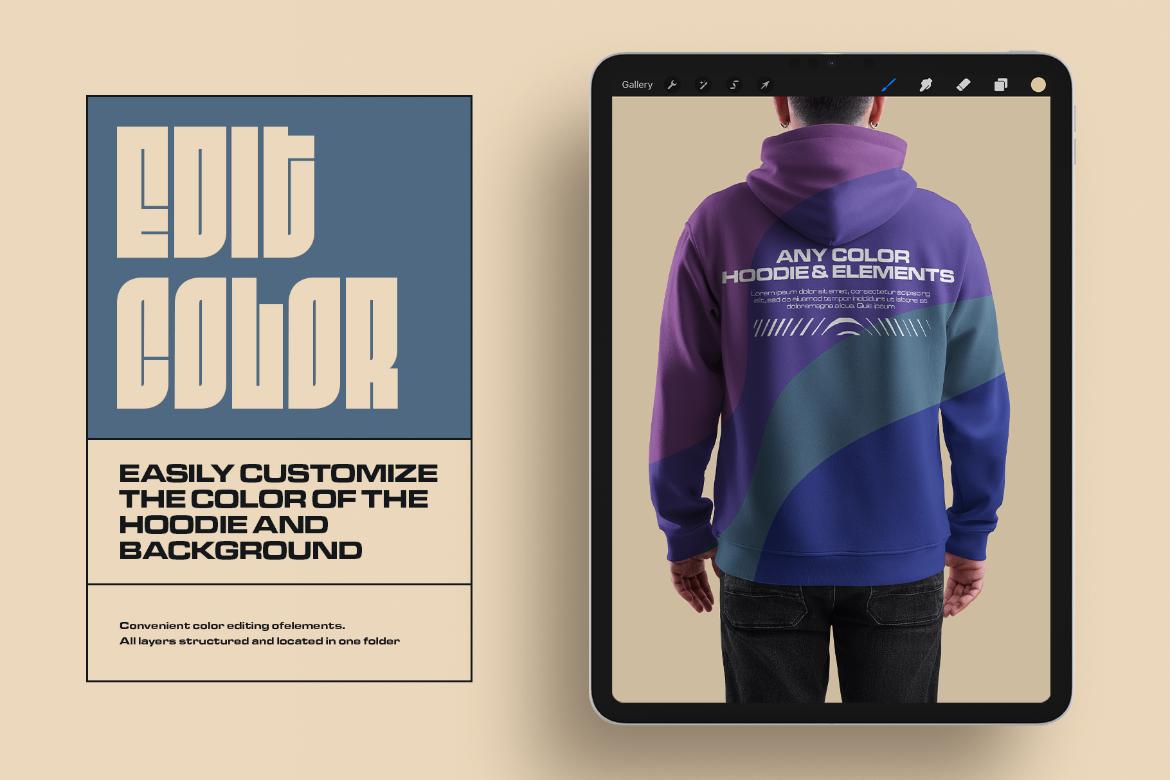 4 Mockups Oversize Hoodie. Front, Back and Side View for Procreate
