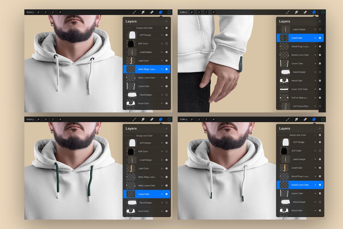 4 Mockups Oversize Hoodie. Front, Back and Side View for Procreate
