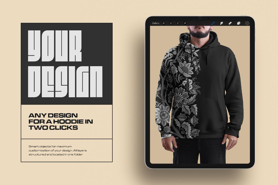 4 Mockups Oversize Hoodie. Front, Back and Side View for Procreate