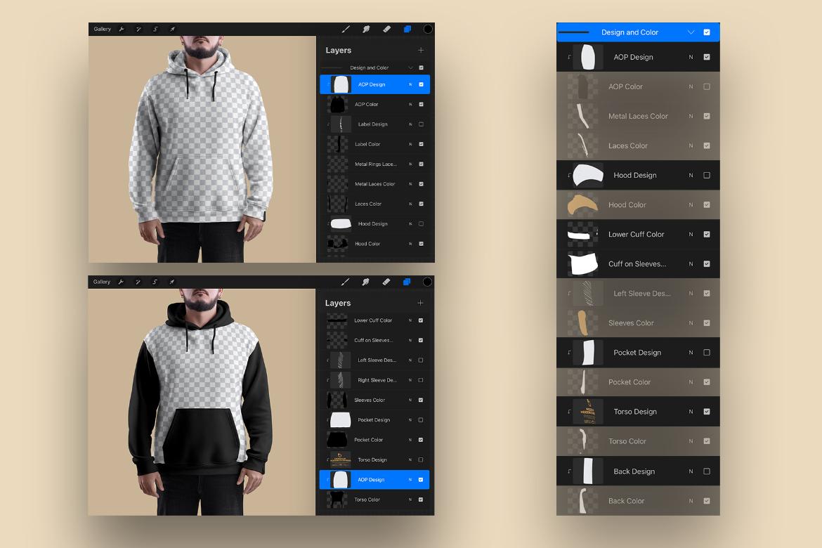 4 Mockups Oversize Hoodie. Front, Back and Side View for Procreate