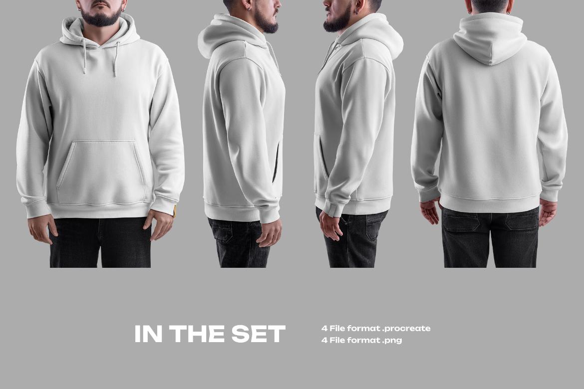 4 Mockups Oversize Hoodie. Front, Back and Side View for Procreate
