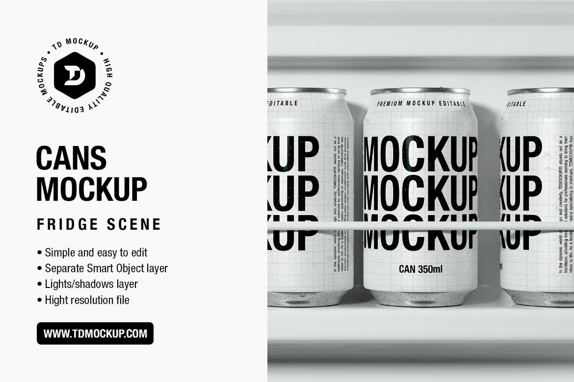 Cans Mockup - Fridge Scene