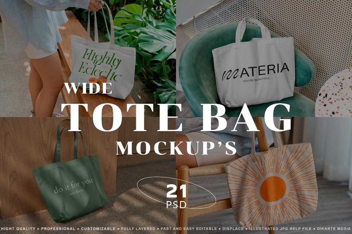Wide Tote Bag Mockups