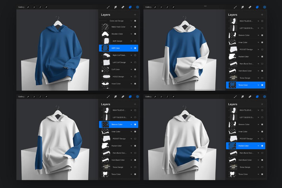 7 Mockups Oversize Long Hoodies For Procreate on iPad