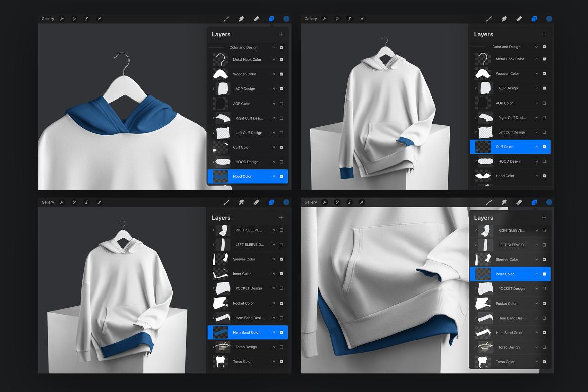 7 Mockups Oversize Long Hoodies For Procreate on iPad