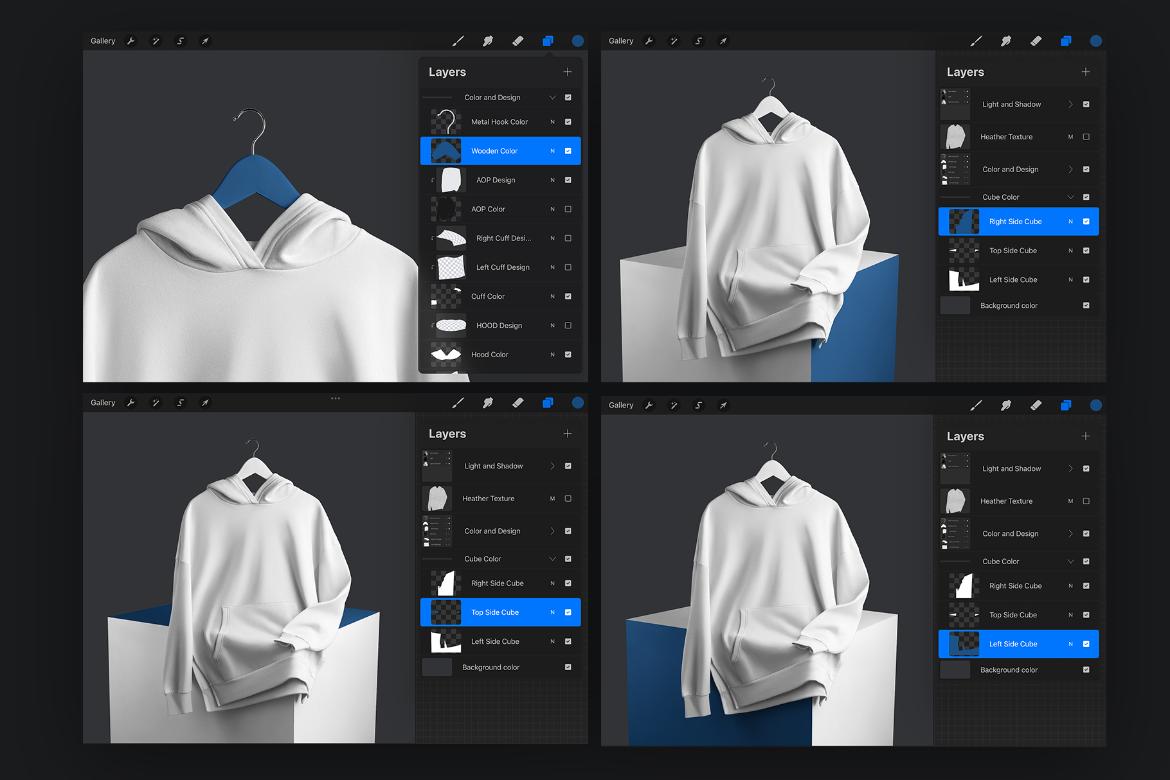 7 Mockups Oversize Long Hoodies For Procreate on iPad