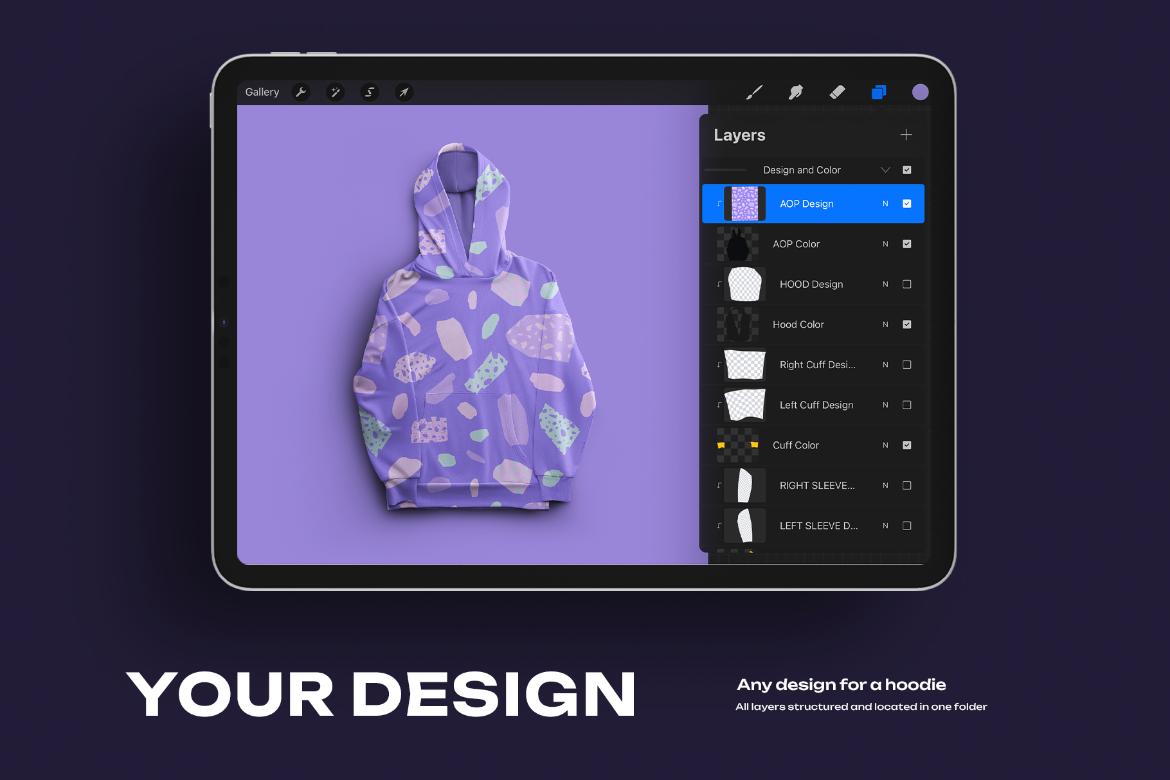 7 Mockups Oversize Long Hoodies For Procreate on iPad