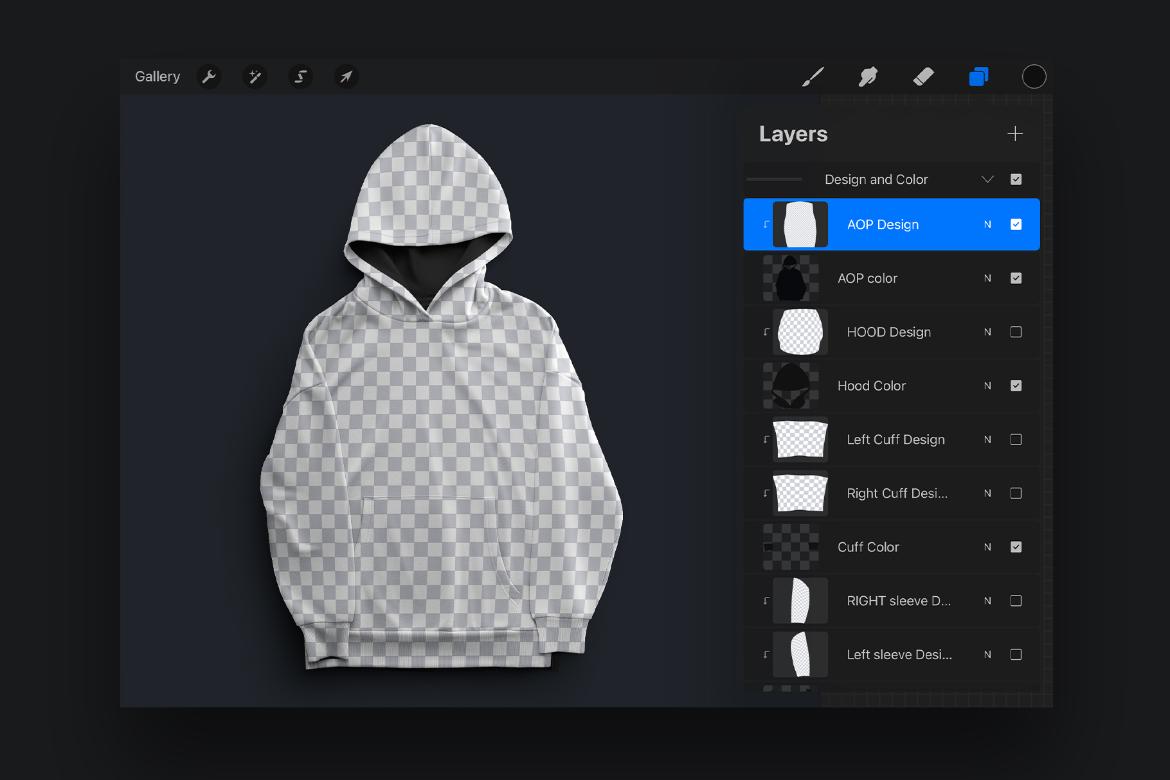 7 Mockups Oversize Long Hoodies For Procreate on iPad