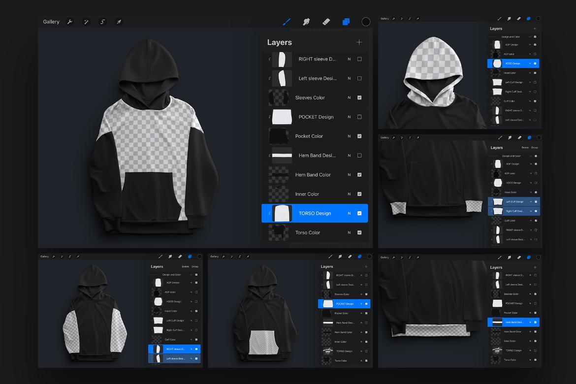 7 Mockups Oversize Long Hoodies For Procreate on iPad