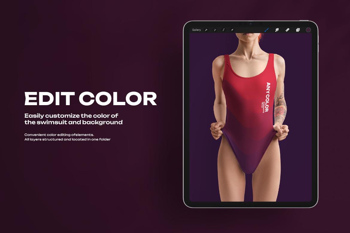6 Mockups of a One Piece Sports Women's Swimsuit for Procreate on iPad