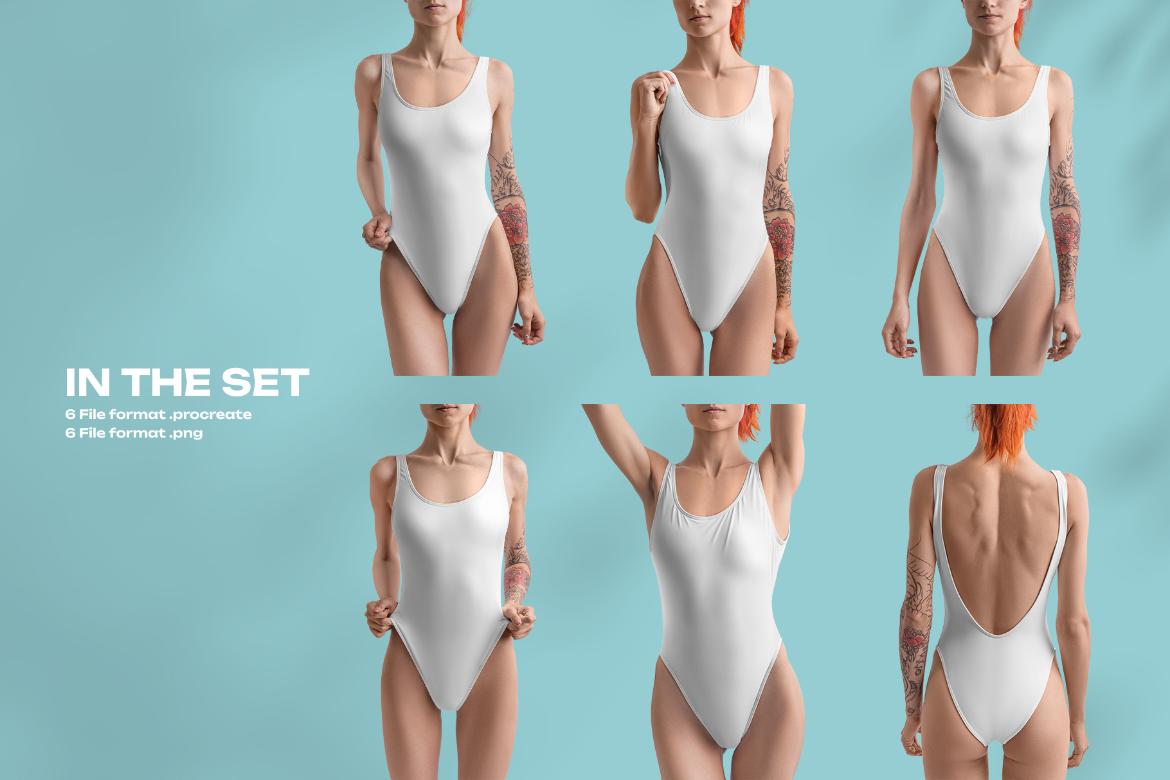 6 Mockups of a One Piece Sports Women's Swimsuit for Procreate on iPad