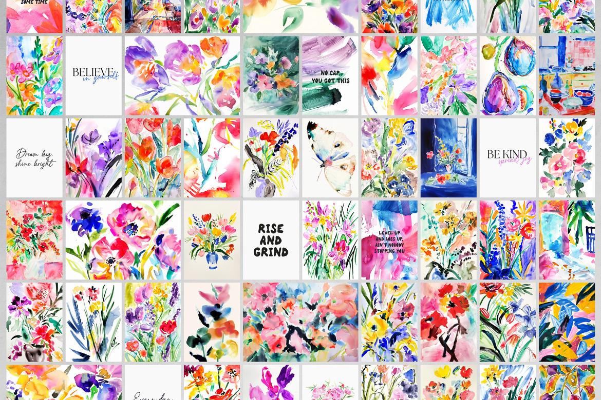 55 Bright Colorful Watercolor PRINTS