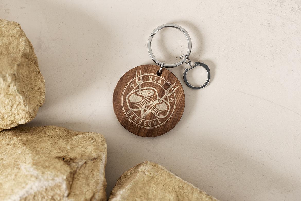 Round Branded Wooden Keychain Mockup