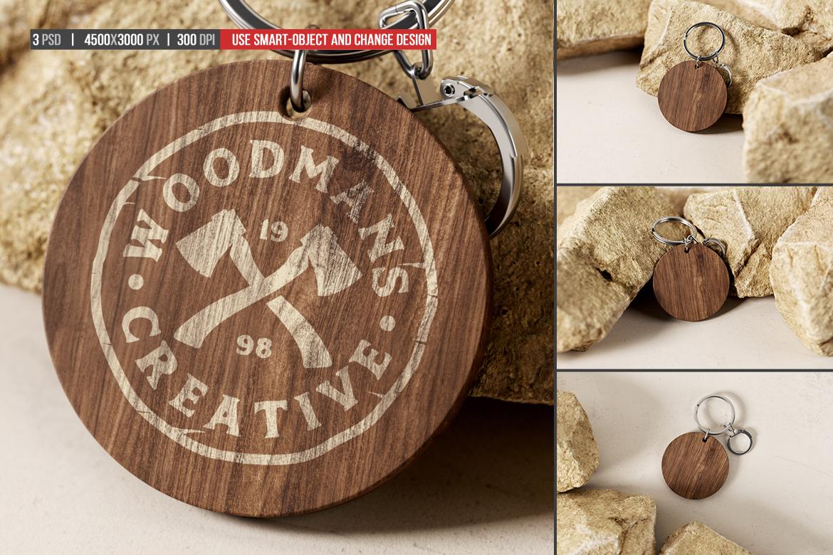 Round Branded Wooden Keychain Mockup