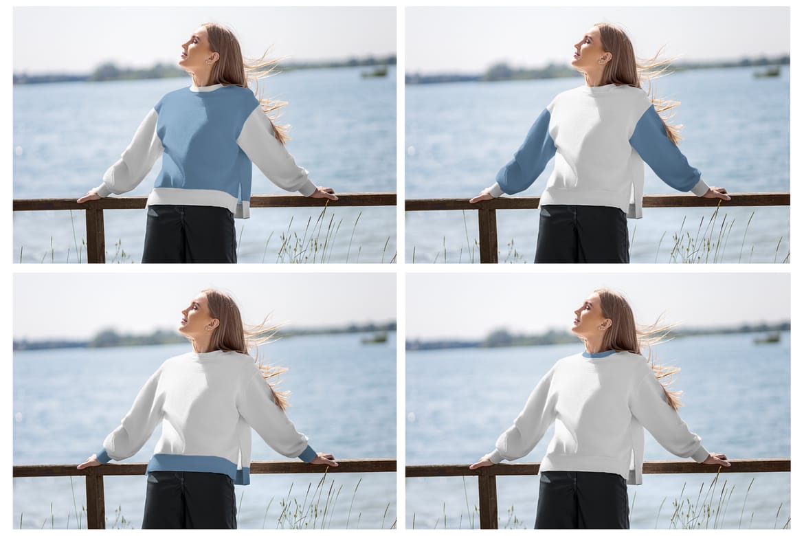 5 Mockups of Sweatshirts on the Girl on the Lake