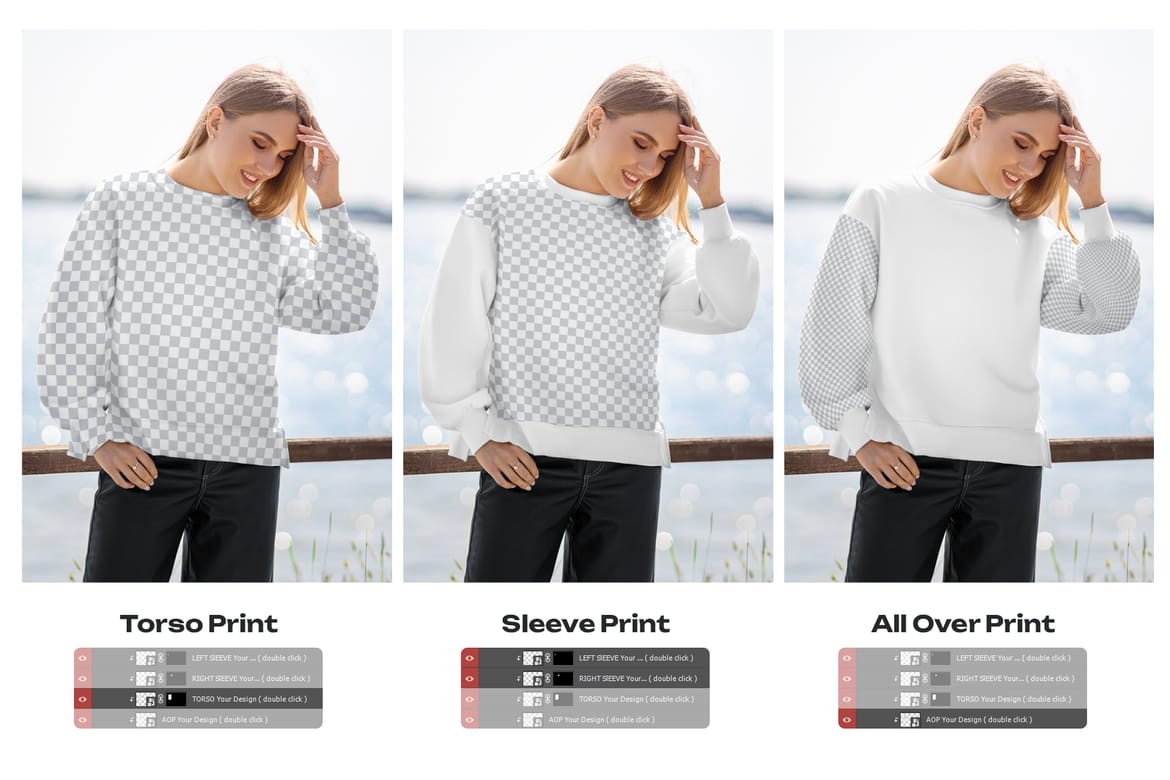 5 Mockups of Sweatshirts on the Girl on the Lake