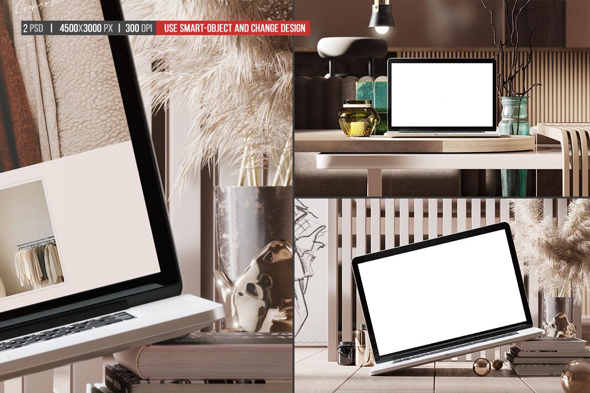 Laptop Display in Cozy Interior Mockup