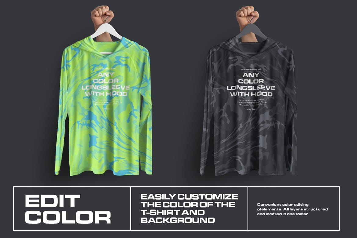  4 Mockups Long Sleeve T-Shirt SunProtect on Hangers
