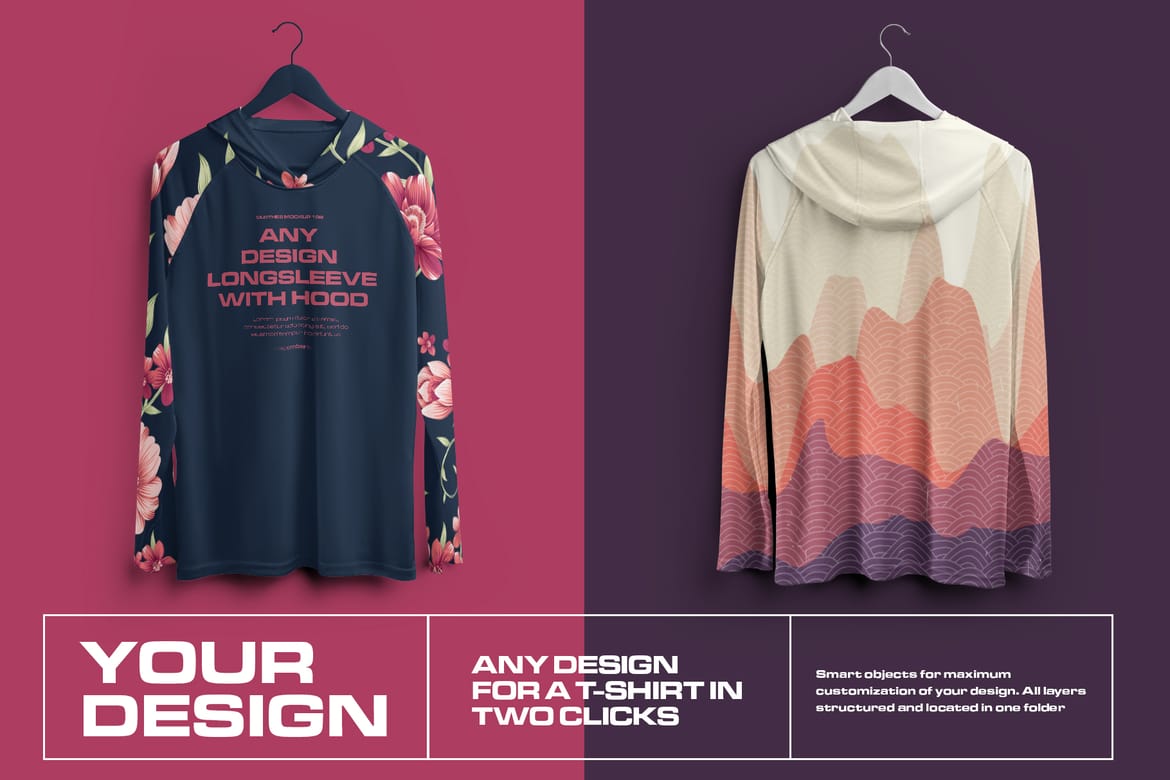  4 Mockups Long Sleeve T-Shirt SunProtect on Hangers