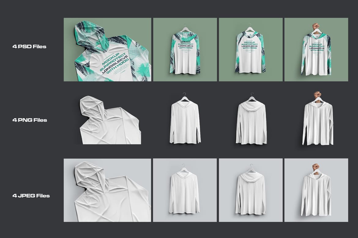  4 Mockups Long Sleeve T-Shirt SunProtect on Hangers