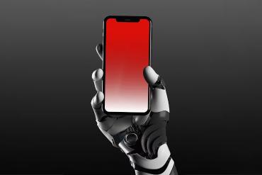 Robotic hand holding iPhone X Mockup