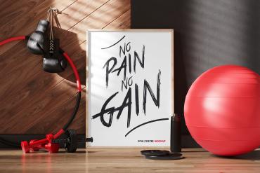 Wood Poster Frame In Gym Mockup