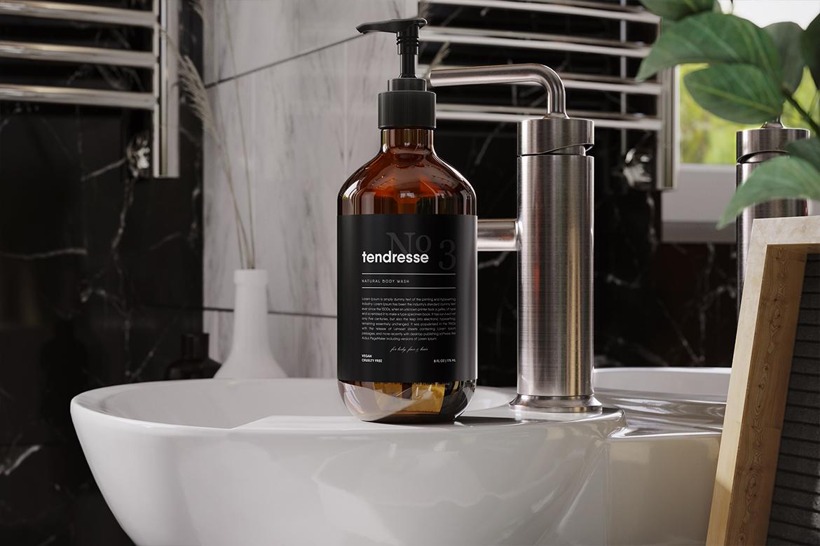 Amber Cosmetic Bottle with Dispenser Mockup