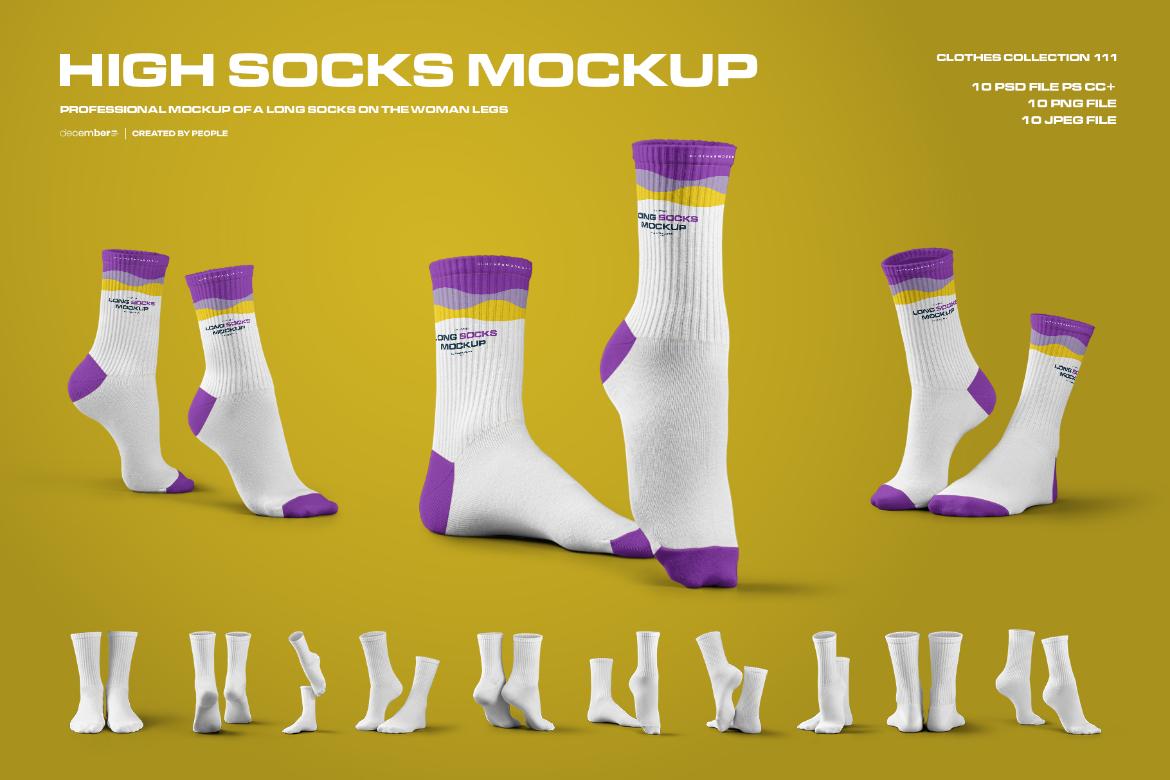 10 Mockups High Socks in the 3D Style