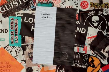 Glued Poster Mockup on Sticker Wall