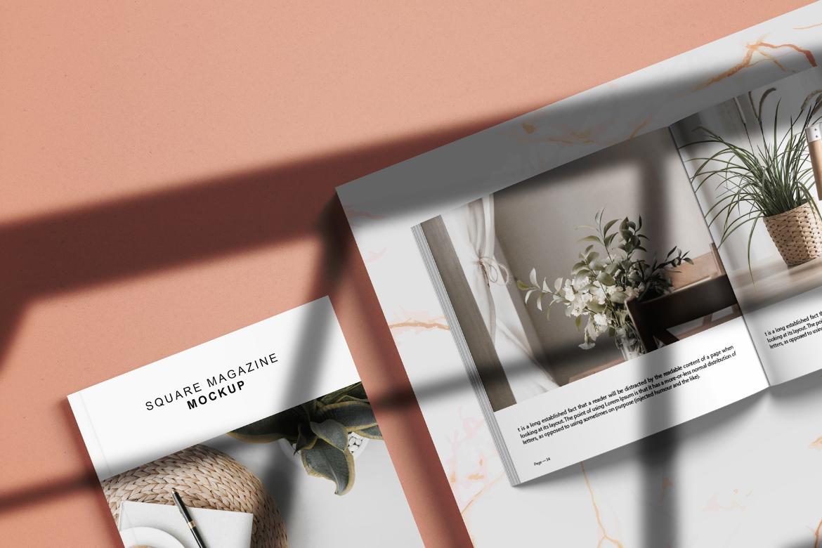 Square Magazine with Shadow Mockup