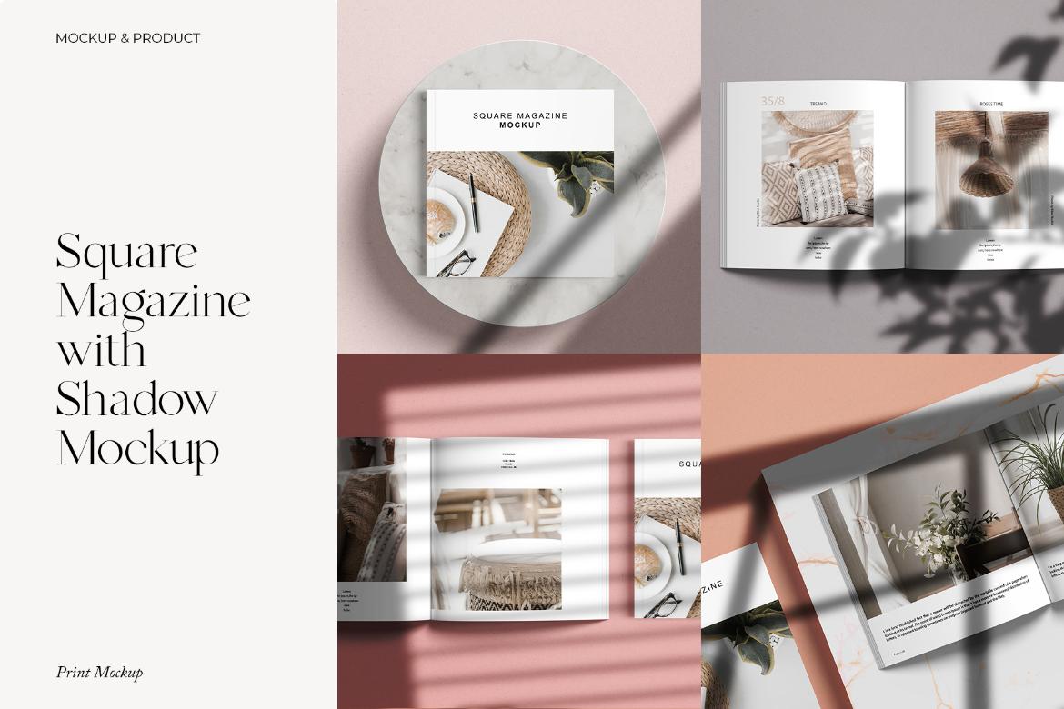 Square Magazine with Shadow Mockup