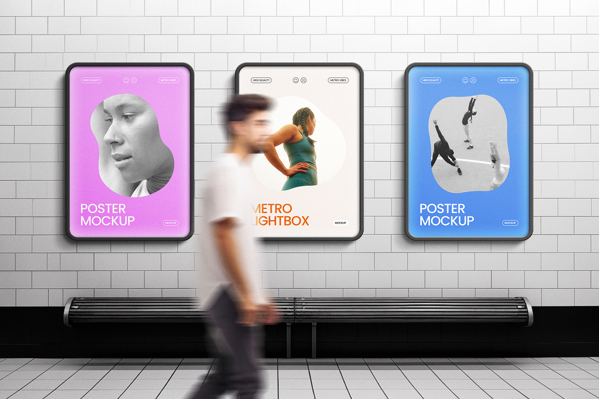 Tile Wall Lightbox Poster Mockup