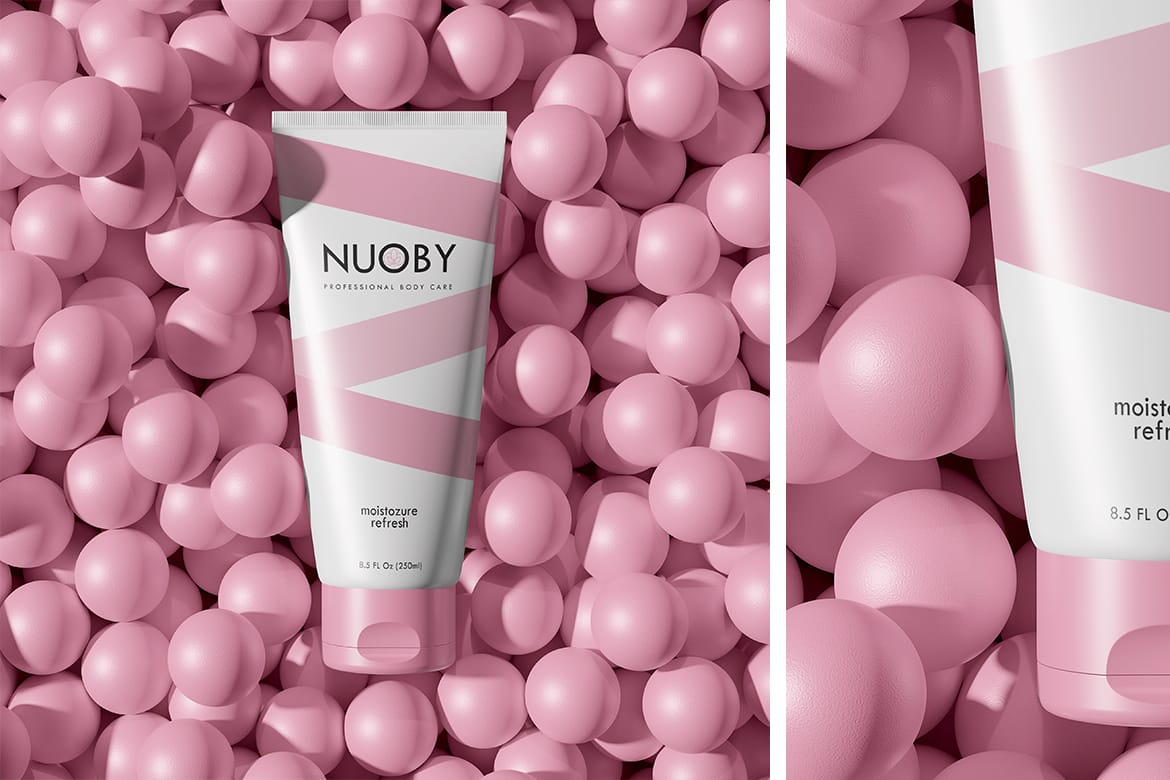 Cosmetic Tube Among a Bunch of Balls Mockup
