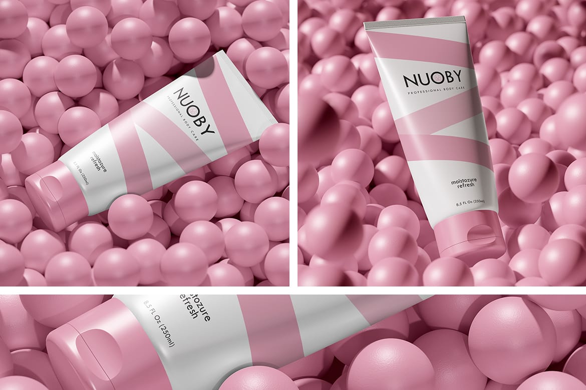 Cosmetic Tube Among a Bunch of Balls Mockup