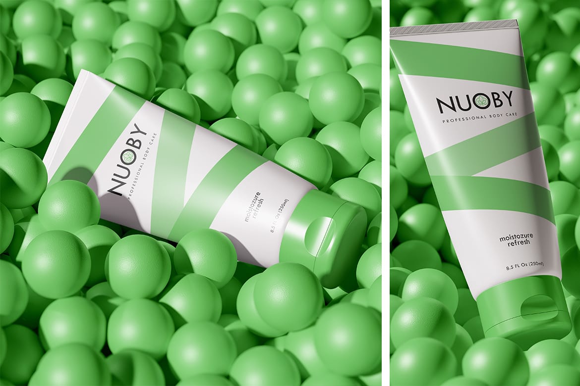 Cosmetic Tube Among a Bunch of Balls Mockup