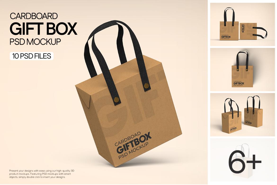 Cardboard Carrying Gift Box with Handle Mockup