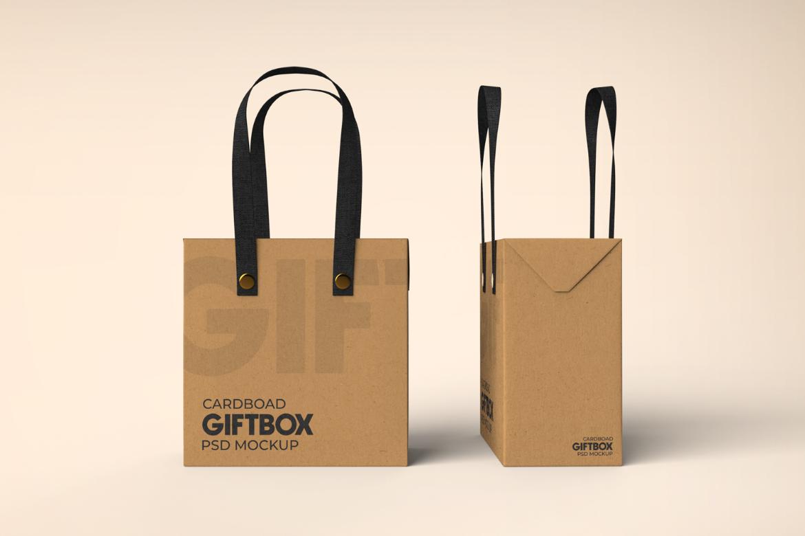 Cardboard Carrying Gift Box with Handle Mockup