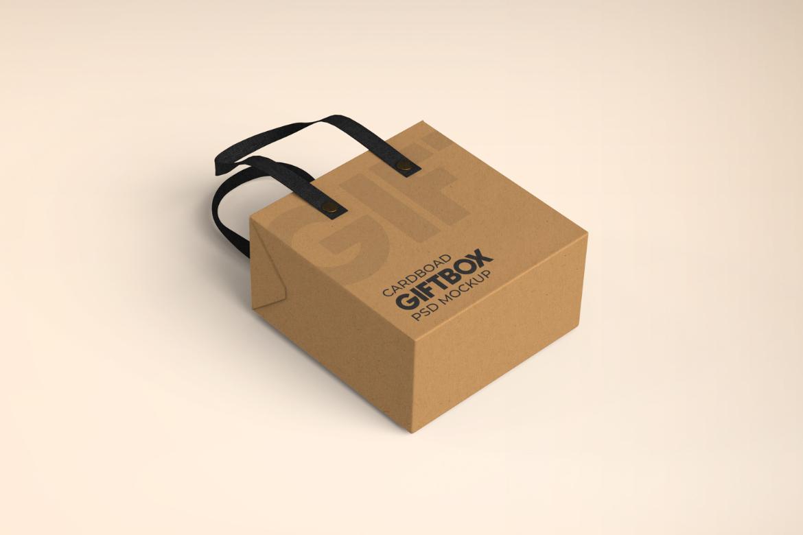 Cardboard Carrying Gift Box with Handle Mockup