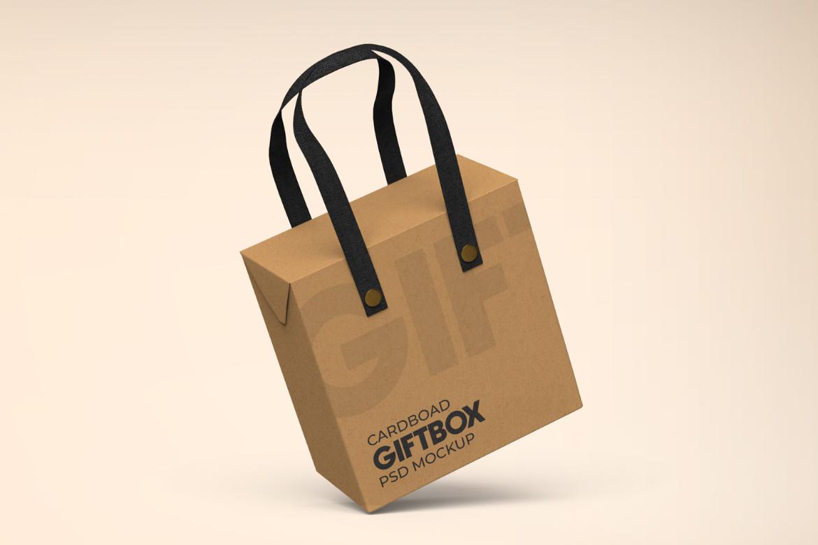 Cardboard Carrying Gift Box with Handle Mockup