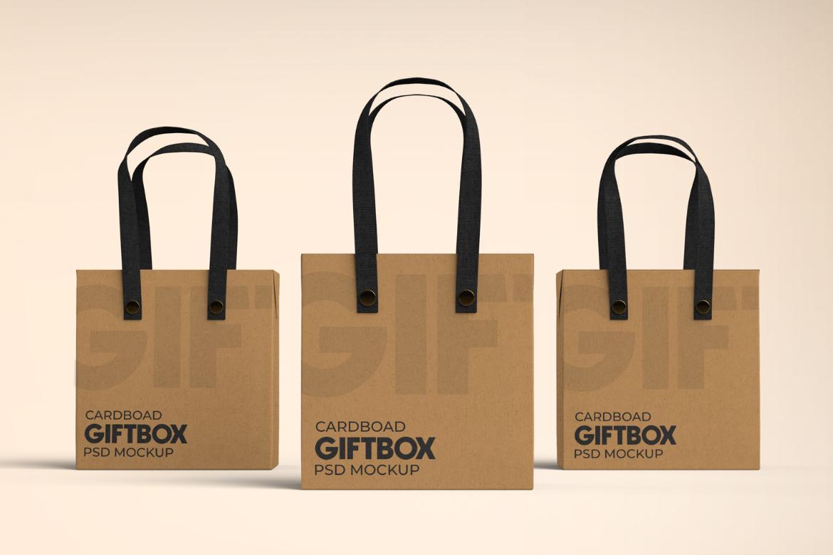 Cardboard Carrying Gift Box with Handle Mockup