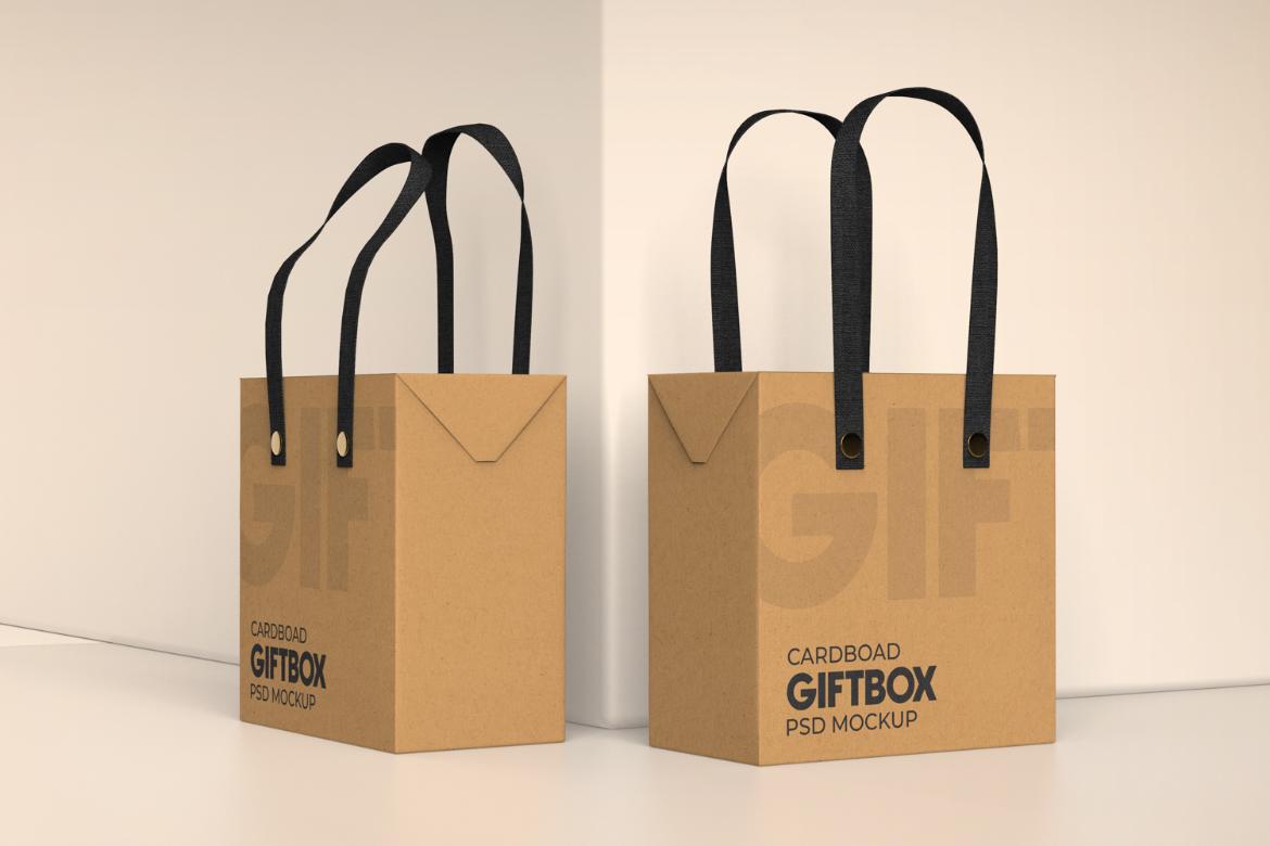 Cardboard Carrying Gift Box with Handle Mockup