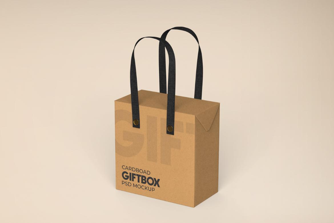 Cardboard Carrying Gift Box with Handle Mockup