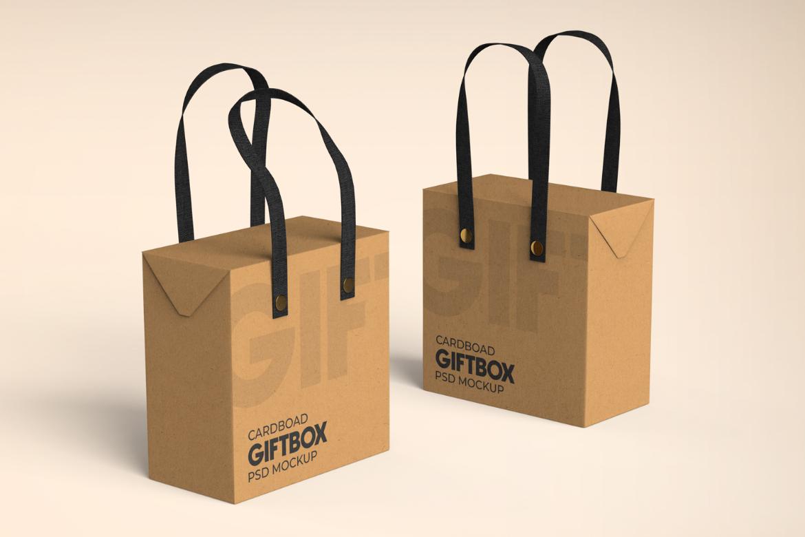 Cardboard Carrying Gift Box with Handle Mockup