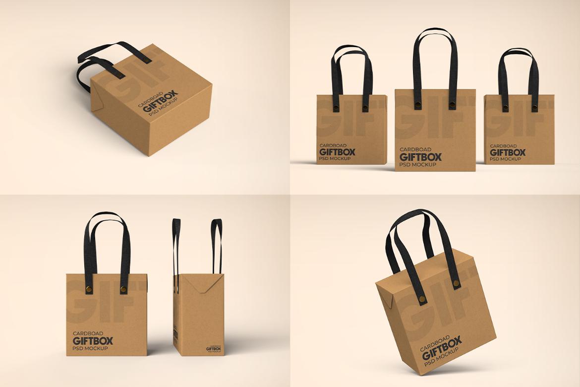 Cardboard Carrying Gift Box with Handle Mockup