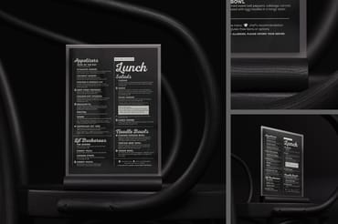 Wooden Menu Holder on Black Chair Mockup