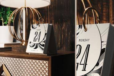 Daily Flip Desk Calendar with Gold Ring Mockup